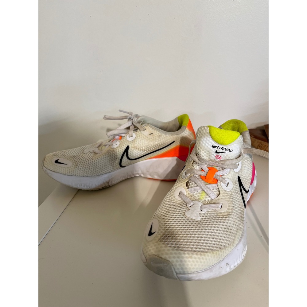 Nike Renew Run Kids Running Shoes White Orange Pink CT1430-100 Size 5Y